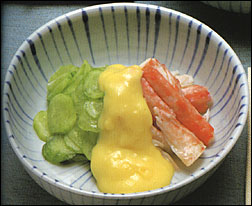 Crab and cucumber with golden dressing